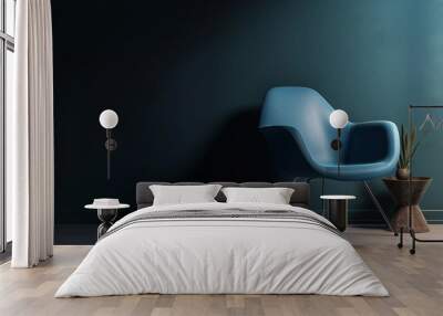 home design - a blue chair near a dark wall - Haus / Wohndesign, ein blauer Sessel neben einer dunklen blauen Wand  Wall mural