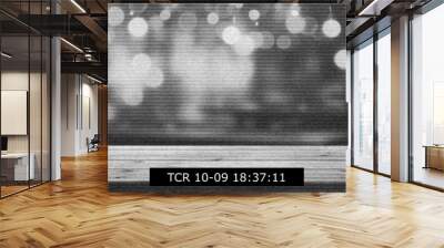 A background and texture of cctv recode in the bar cafe  in night  with wooden table top on blur bokeh abstract background.  Wall mural