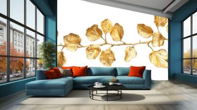 A fig leafs and a continious branch is made of matalic gold giltwood, tansparent background, png file, Generative AI illustrations. Wall mural