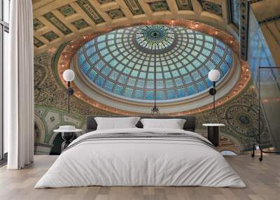 Chicago, Illinois, USA - June 22, 2018 - View of the interior and of the dome at the Chicago Cultural Center. Wall mural