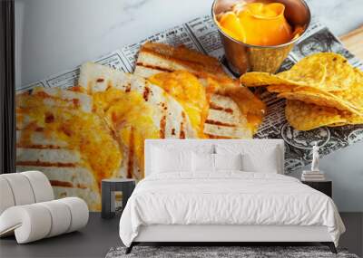 fresh cheese quesadilla cooked with a mix of Mexican cheese and nachos Wall mural