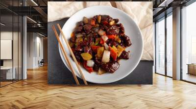 Veal with oyster sauce. typical chinese cuisine Wall mural