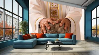 Sacraments of the Catholic Christian religion in church. Wall mural