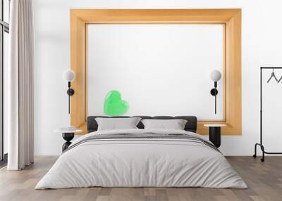 wood frame and green heart isolated on white Wall mural