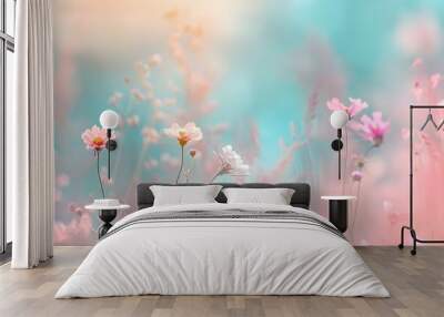 an ethereal display of delicate flowers in a dreamy pastel setting evokes a sense of calm and sereni Wall mural