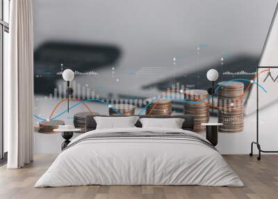 Financial graph displayed steady growth in economy, reflecting the earning potential of the stock market and highlighting the profit potential for investors in currency and coin. investment concept. Wall mural