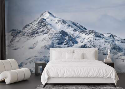 Snow peaks at Peaks of Europe from Covadonga lakes Wall mural