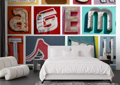 collection of vintage neon letters Wall mural