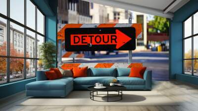 Detour sign on roadwork construction site Wall mural