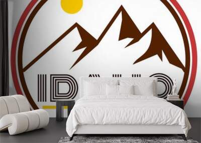 Retro Idaho badge with mountains and sunshine Wall mural