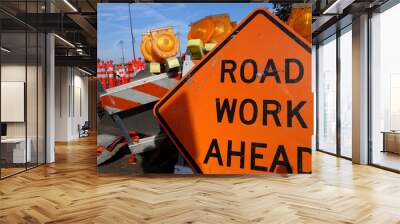 traffic safety roadwork signs and light Wall mural