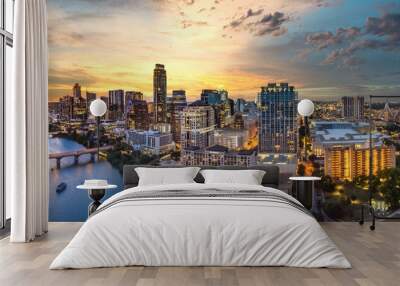 austin texas skyline during sunset Wall mural