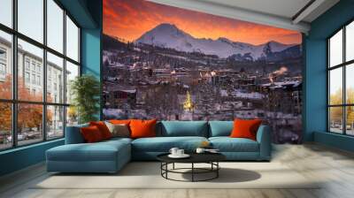 Ski resort in the Rocky Mountains with sunset Wall mural