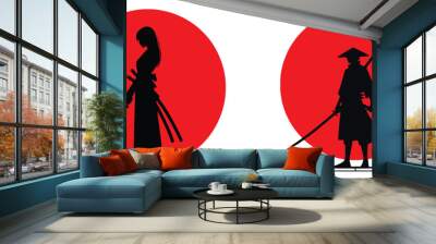 samurai silhouette character logo illustration. Wall mural