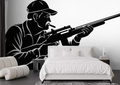 Vector illustration of a man holding a rifle on his arm.	 Wall mural