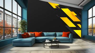 Abstract black background with dynamic yellow and black geometric pattern. Modern futuristic corporate design. You can use for brochures, flyers, web graphic design. Vector illustration Wall mural