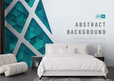 Abstract template white geometric lines pattern on triangle green and blue pattern background. Trendy color futuristic technology design concept background with space for text. Vector illustration Wall mural