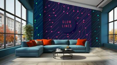 Set of abstract futuristic technology background curved glowing light lines and dots connect with copy space. Simple and minimal blue, green, red and blue in flat circuit lines pattern vector design. Wall mural