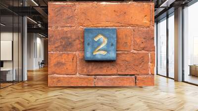 Brick wall with number two for background Wall mural