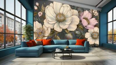 Blossom art vintage summer spring floral pattern print flower botanical herb Wall mural