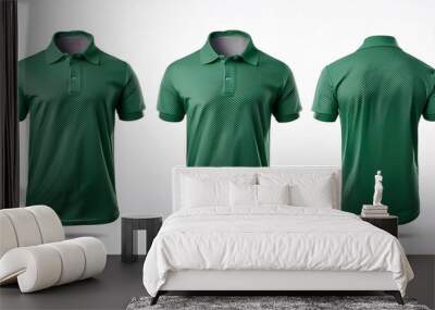 Green polo t-shirt front view shown in three different positions on a white background. Wall mural