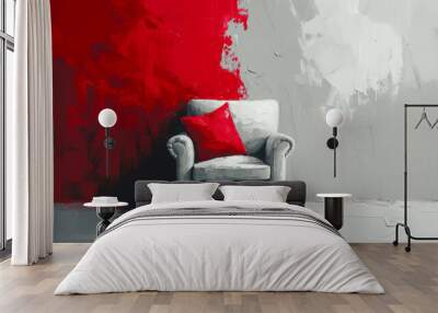 Chair With Red Pillow Painting Wall mural