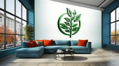 Green  plant Logo on White Background Wall mural