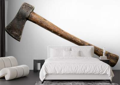 Old carpentry axe with wooden handle on white background Wall mural