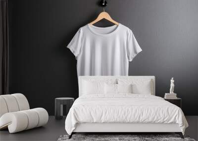 Nobody mock-up copy shop space white t-shirt fashion hanger cloth top cotton shirt rendering blank Wall mural