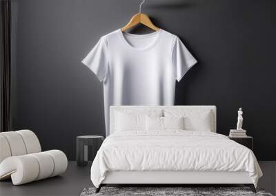 Nobody mock-up copy shop space white t-shirt fashion hanger cloth top cotton shirt rendering blank Wall mural