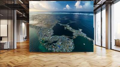 Plastic trash is polluting the Indian Ocean, and an aerial view shows the extent of the problem. Wall mural