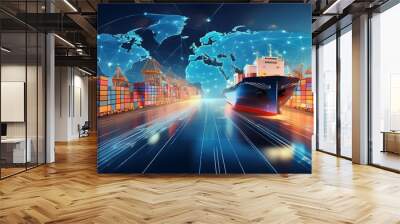 Technology in the logistics industry enables efficient global management. It offers real-time tracking and connectivity for shipping and cargo handling worldwide. Wall mural