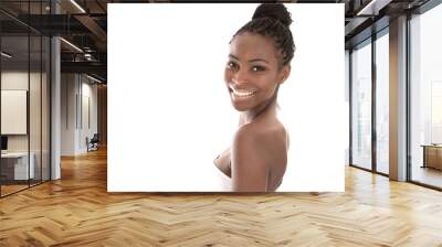 Portrait young African American smiling woman - black and white Wall mural