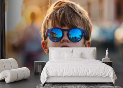 portrait of a boy in sunglasses Wall mural