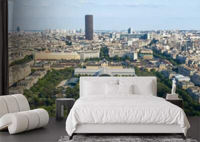 Champ de Mars park and Montparnasse tower seen from the second floor of the Eiffel Tower in Paris, France Wall mural