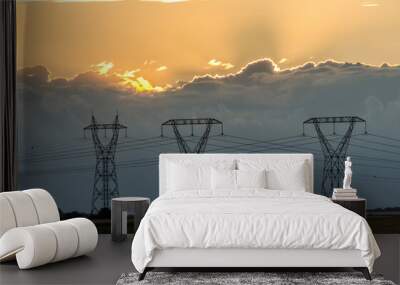 power lines at sunset Wall mural