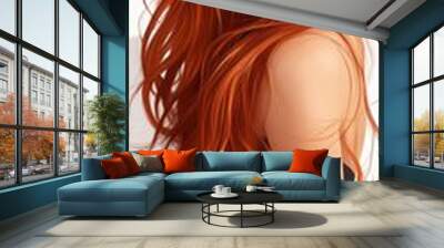 A captivating portrait of a woman with long, flowing red hair, exuding confidence and beauty against a minimalist background. Wall mural