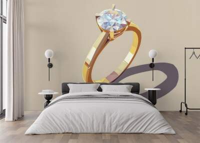 Elegant gold engagement ring with a sparkling diamond solitaire, capturing the essence of love and commitment. Wall mural