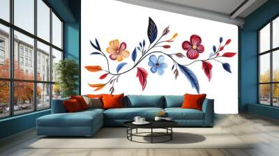 Floral design with colorful flowers and leaves on a white isolated background. Wall mural