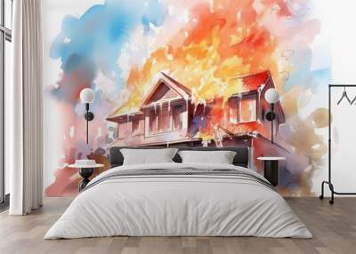 Uncluttered phoenix fire safety demo flat design front view immortal lessons theme water color Analogous Color Scheme Wall mural