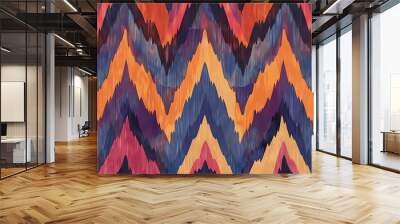 Vibrant zigzag pattern with bold colors of orange, red, purple, and blue, perfect for backgrounds, textiles, and creative designs. Wall mural