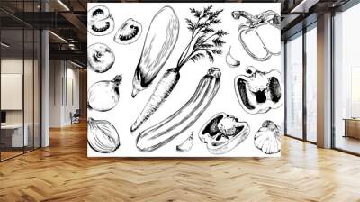 Hand drawn vegetable colection. Wall mural