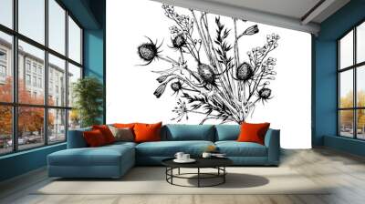 Summer bouquet of wild herbs, flowers and thistles. Wall mural