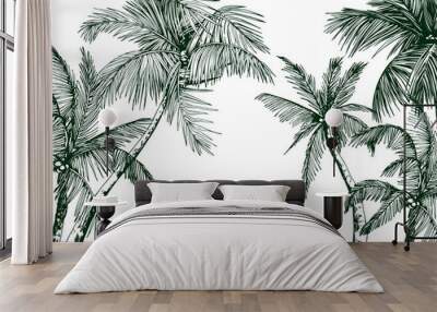 Tropical card with green palm trees. Hand drawn vector illustration. Wall mural