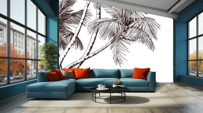 Tropical card with sketchy palm trees. Hand drawn vector illustration. Wall mural