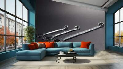 Set of wrenches on black background Wall mural