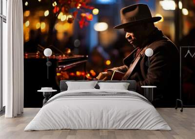 black jazz soloist playing guitar
 Wall mural