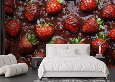 Delicious strawberries dipped in dark chocolate layered on chocolate fudge Wall mural