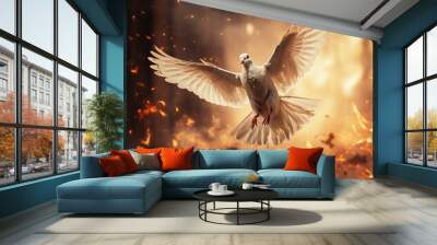 dove representing Christianity in a fiery and dramatic sky Wall mural