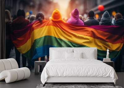 group of gay lgbt people with a pride banner Wall mural